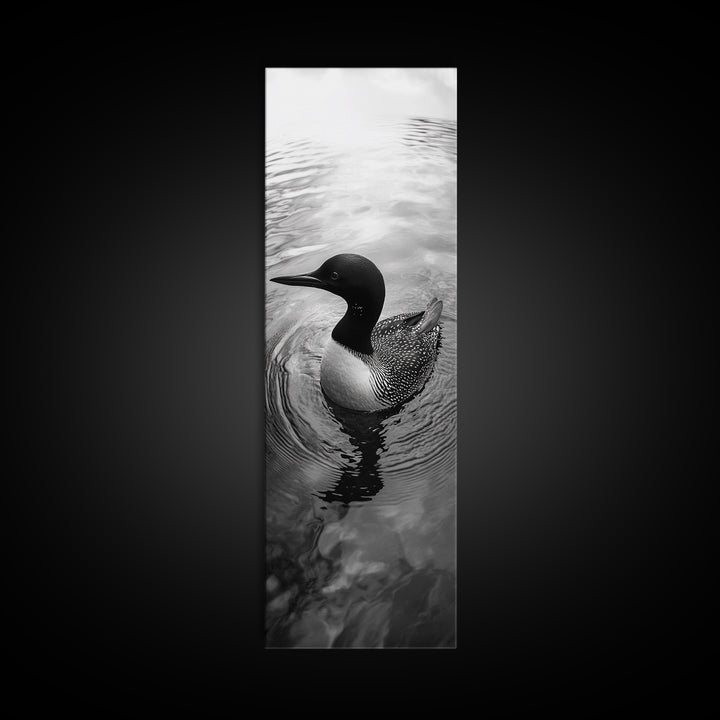 Water Loon, Lake Bird, Floating Wildlife, Nature Stillness, Serene Waterfowl Framed Canvas Print, Cabin Wall Art Rustic Lakehouse Decor