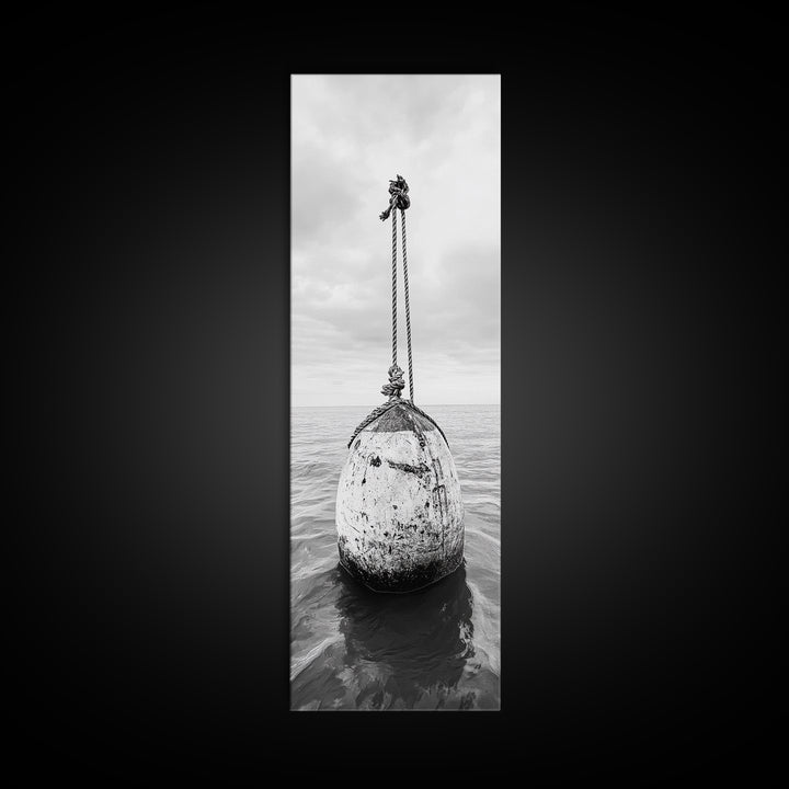 Nautical Buoy, Ocean Rope, Minimal Seascape, Framed Canvas Print, Coastal Wall Art, Bathroom Decor, Modern Nautical Art, Minimalist Home