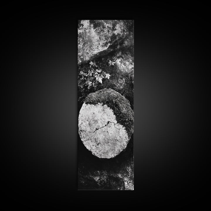 Zen Circle Stone, Forest Texture, Nature Balance, Canvas Print, Rustic Bathroom Decor, Earthy Wall Art, Minimalist Natural Style