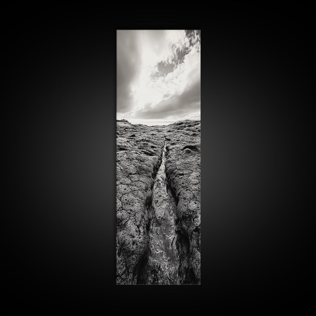 Lava Rock Path, Ocean Texture, Earth Flow, Framed Canvas Print, Coastal Bathroom Decor, Minimalist Natural Art, Moody Landscape Print