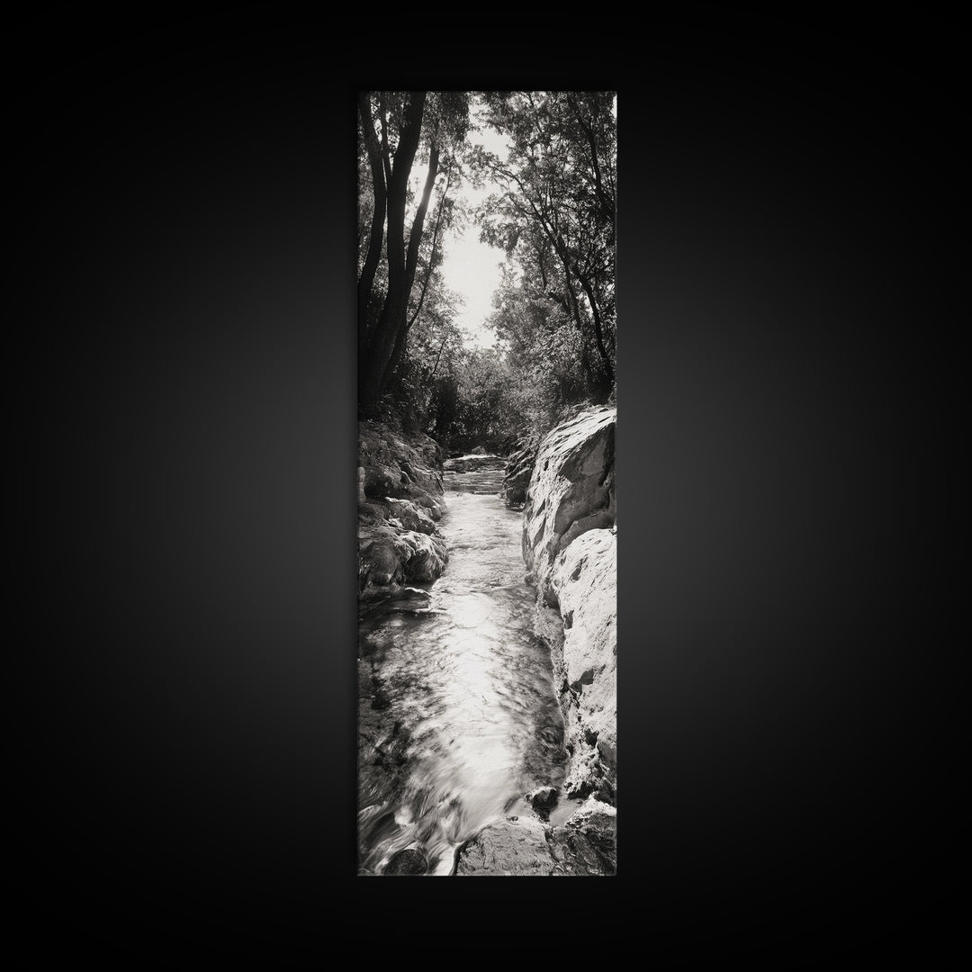 River Light Path, Black White Nature, Zen Landscape, Forest Photography, Canvas Print, Rustic Home Decor, Entryway Wall Art, Cabin Wall Art