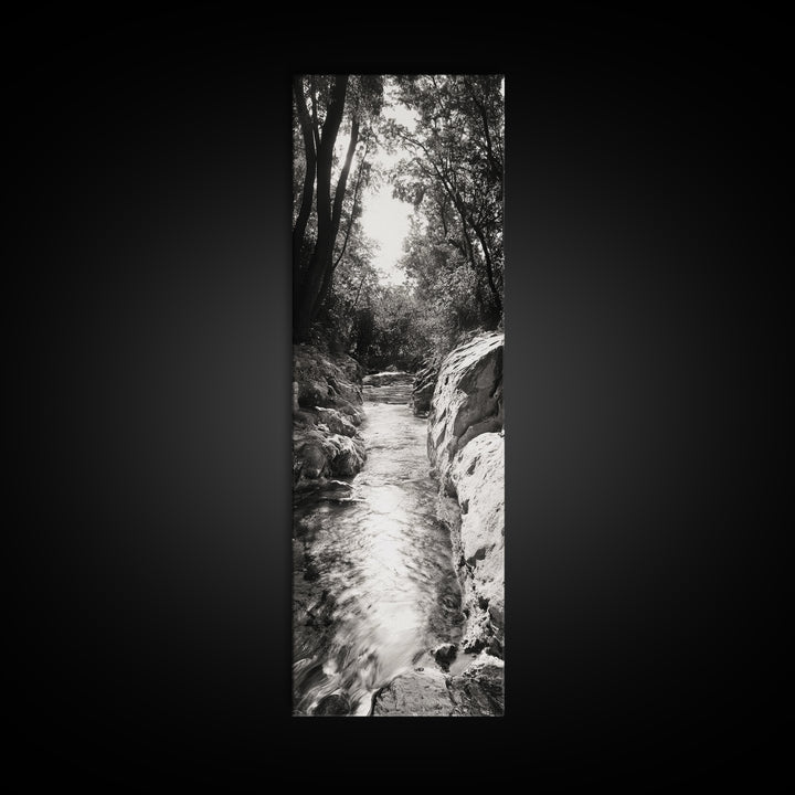 River Light Path, Black White Nature, Zen Landscape, Forest Photography, Canvas Print, Rustic Home Decor, Entryway Wall Art, Cabin Wall Art