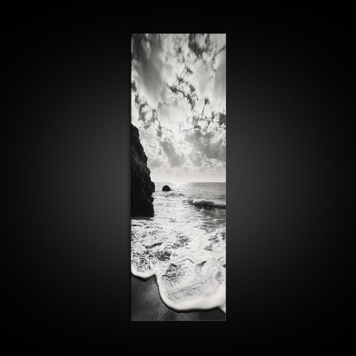 Ocean Sunset Foam, Coastal Waves Print, Seascape Minimalist, Fall Bathroom Decor, Canvas Print, Black White Beach Photography