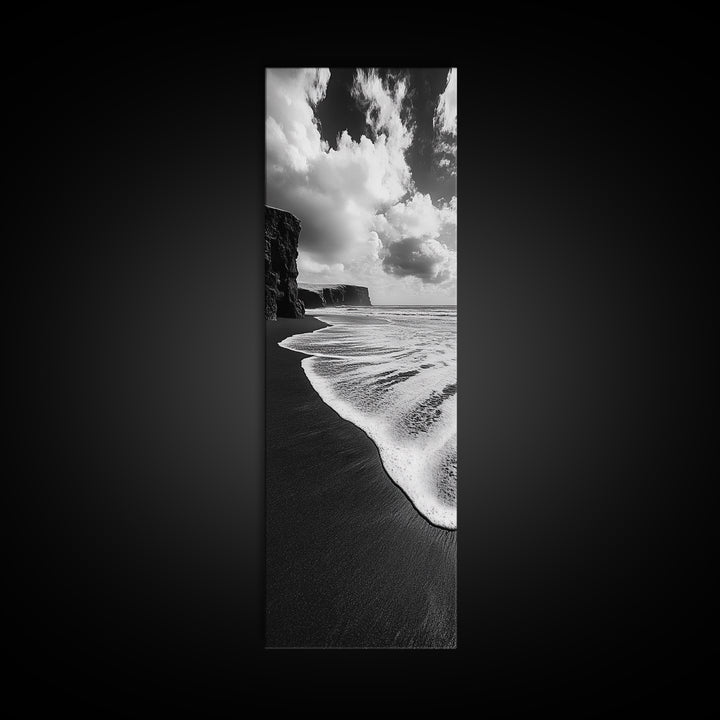Shoreline Edge, Ocean Waves, Coastal Horizon, Framed Canvas Print, Black and White Beach Art, Bathroom Art, Entryway Wall Decor