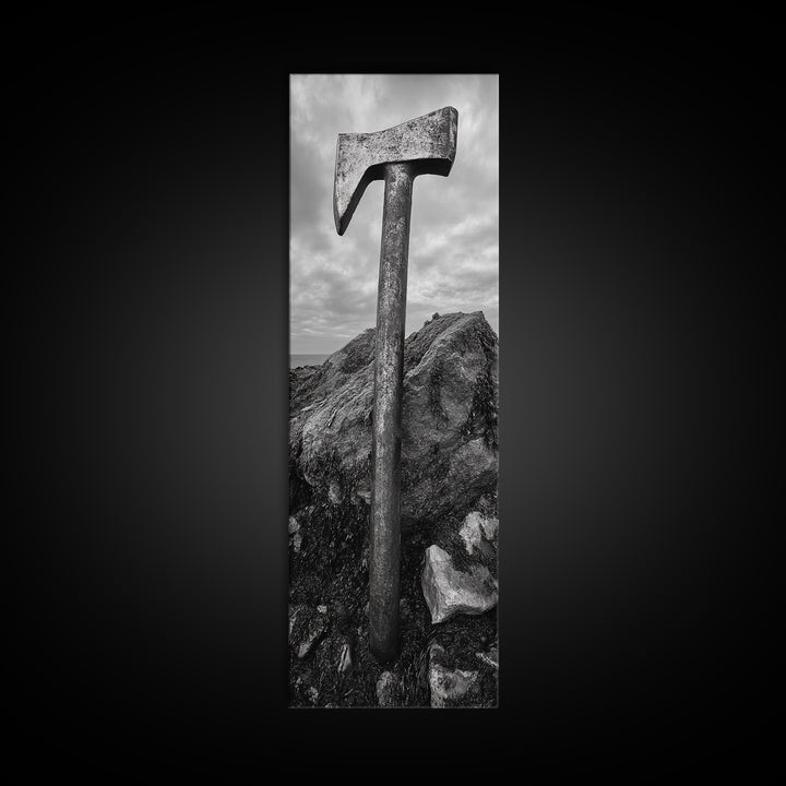 Rustic Axe Decor, Woodsy Cabin Vibes, Nature Photography, Masculine Art, Framed Canvas Print, Man Cave Decor, Garage Wall Art