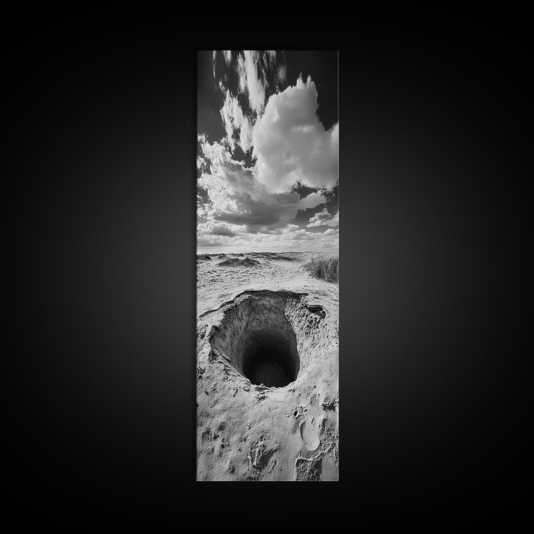 Desert Sinkhole Scene, Mysterious Landscape, Surreal Earth Art, Framed Canvas Print, Moody Bedroom Print, Office Wall Art, Cabin Wall Art