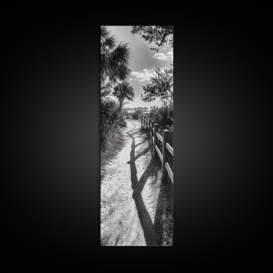 Beach Path, Palm Shadows, Coastal Walkway, Tropical Foliage, Canvas Print, Bathroom or Hallway Wall Art, Coastal Minimalist, Cozy Lodge Decor