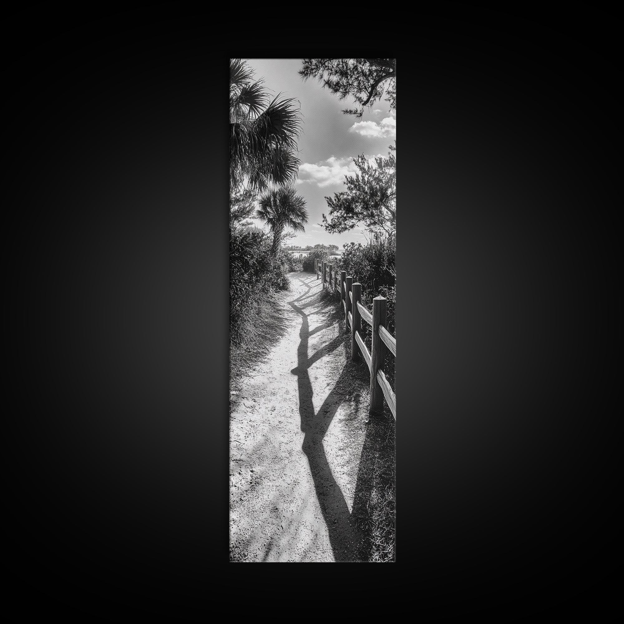 Beach Path, Palm Shadows, Coastal Walkway, Tropical Foliage, Canvas Print, Bathroom or Hallway Wall Art, Coastal Minimalist, Cozy Lodge Decor