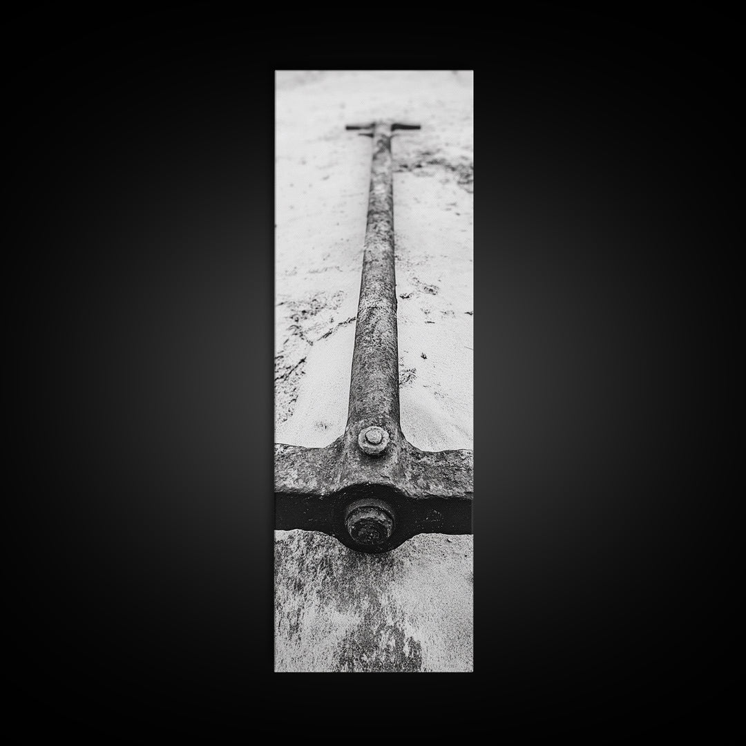 Rusted Anchor, Beach Texture, Metal Detail, Framed Canvas Print, Industrial Coastal Wall Art, Nautical Bathroom Print, Office Decor