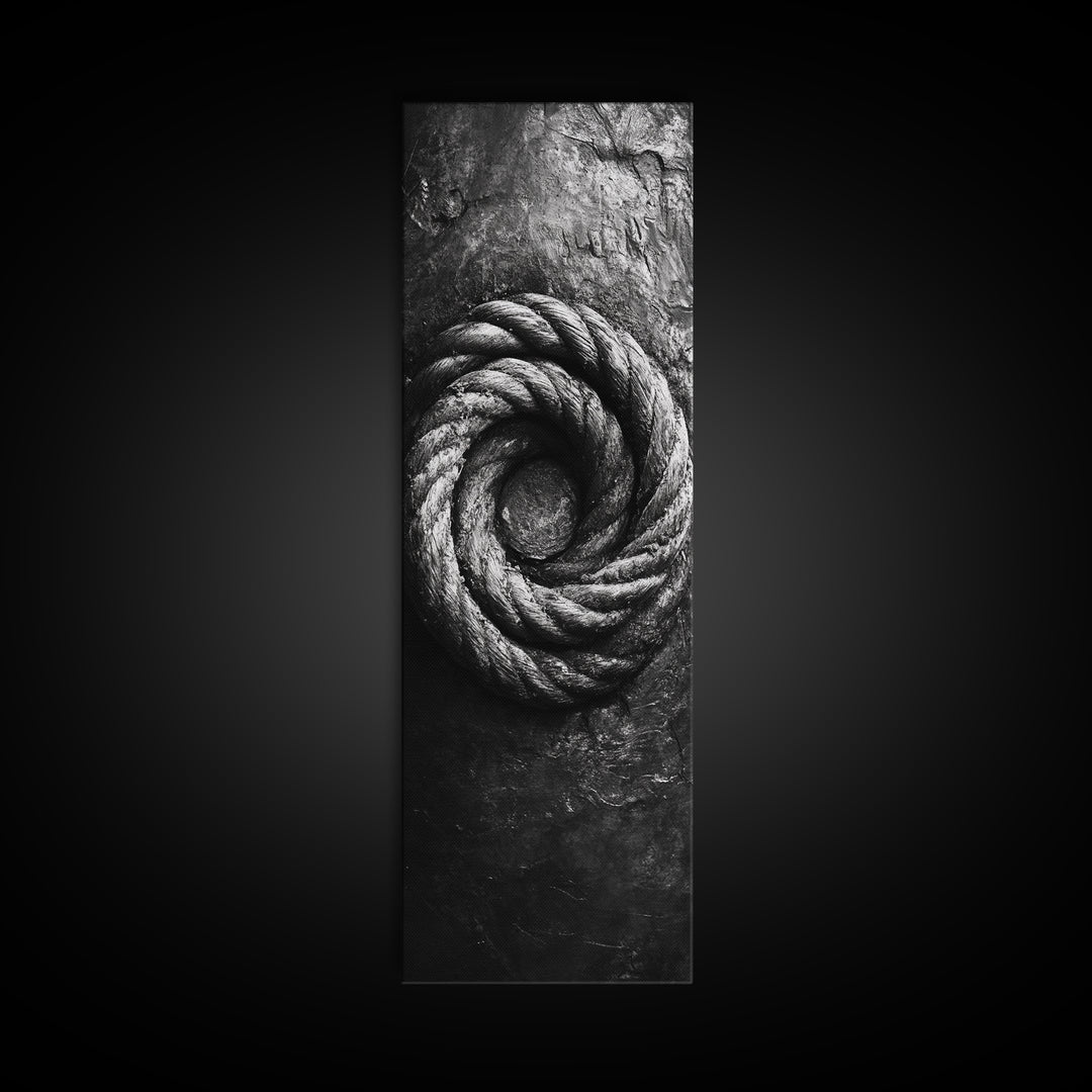 Nautical Rope Closeup, Industrial Texture, Abstract Rustic, Framed Canvas Print, Office Wall Art, Monochrome Art, Modern Nautical Decor