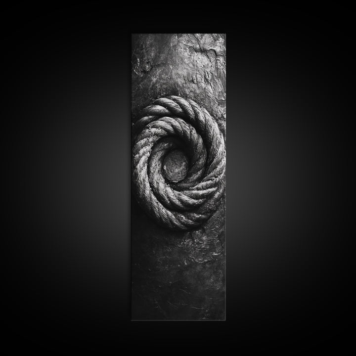 Nautical Rope Closeup, Industrial Texture, Abstract Rustic, Framed Canvas Print, Office Wall Art, Monochrome Art, Modern Nautical Decor