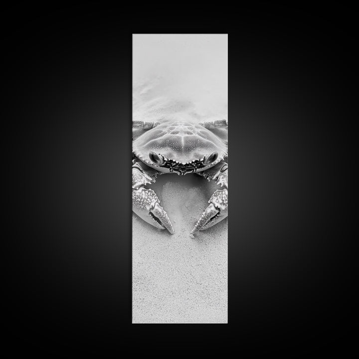 Crab Beach Art, Coastal Animal Print, Ocean Life Wall Decor, Bathroom or Kitchen Style, Framed Canvas Print, Black White Sea Creature