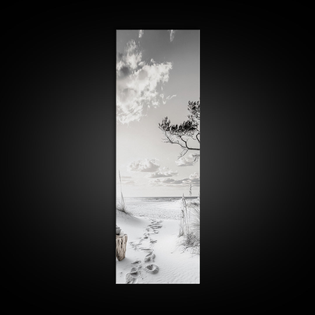 Tranquil Beach Walk, Coastal Pathway Print, Ocean Escape Wall Art, Entryway or Hall Decor, Framed Canvas Print, Serene Natural Style
