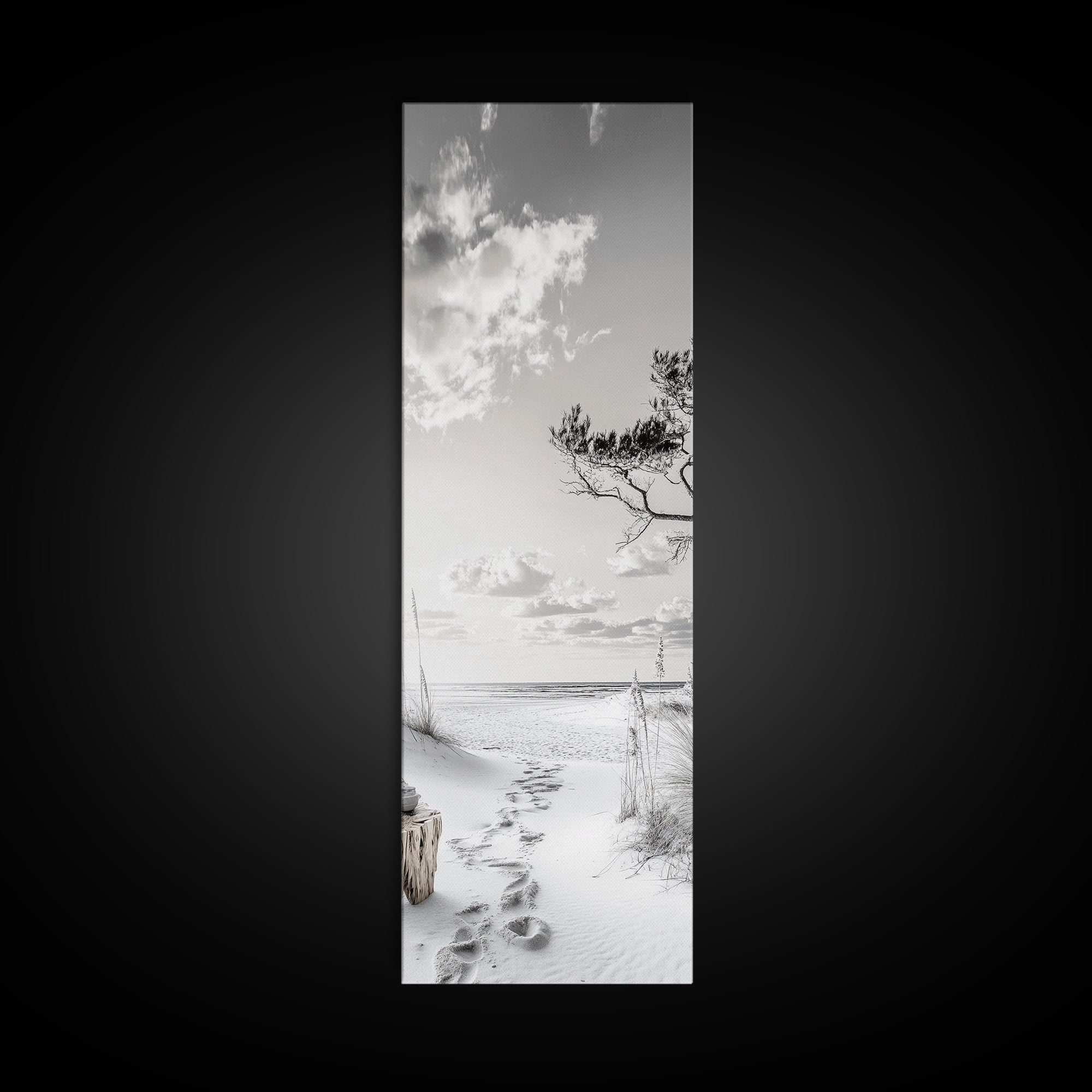 Tranquil Beach Walk, Coastal Pathway Print, Ocean Escape Wall Art, Entryway or Hall Decor, Framed Canvas Print, Serene Natural Style