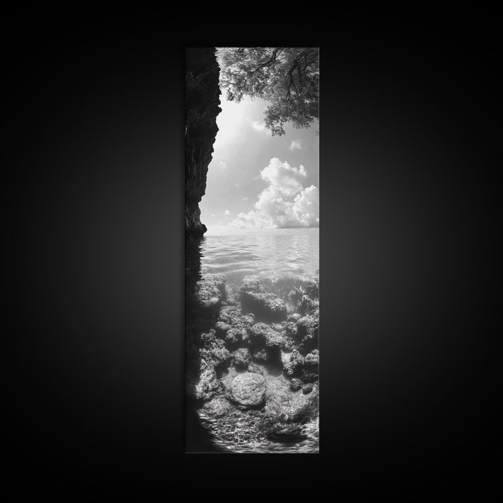 Ocean Cave View, Coastal Water Art, Dreamy Nature Escape Print, Bathroom or Bedroom Decor, Framed Canvas Print, Tranquil Seascape