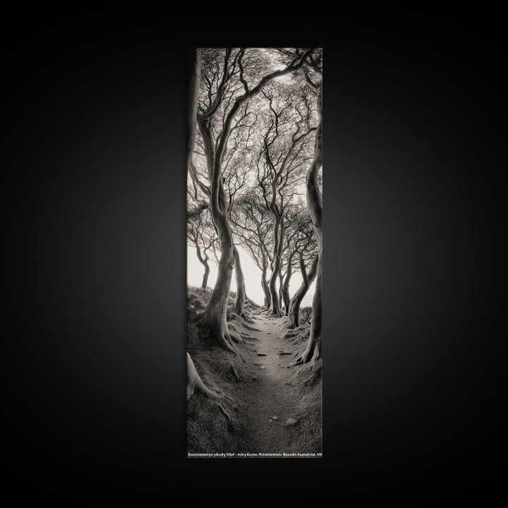 Twisted Trees, Enchanted Path, Forest Tunnel, Autumn Mood, Mystical Nature Framed Canvas Print, Fall Entryway Wall Art, Rustic Decor