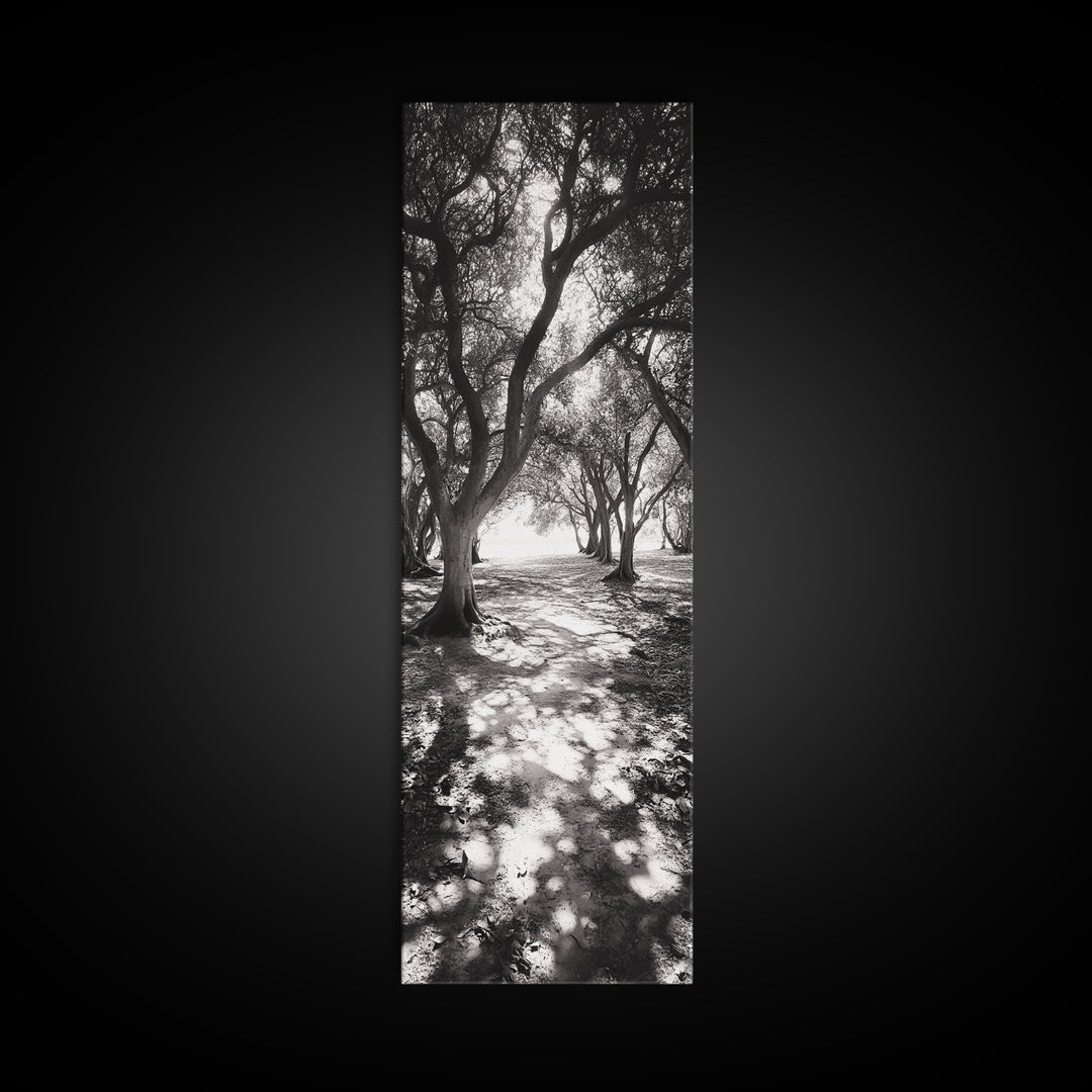 Tree Shadows, Woodland Light, Forest Stroll, Peaceful Canopy, Dappled Light Canvas Print, Cozy Living Room Wall Art, Autumn Decor
