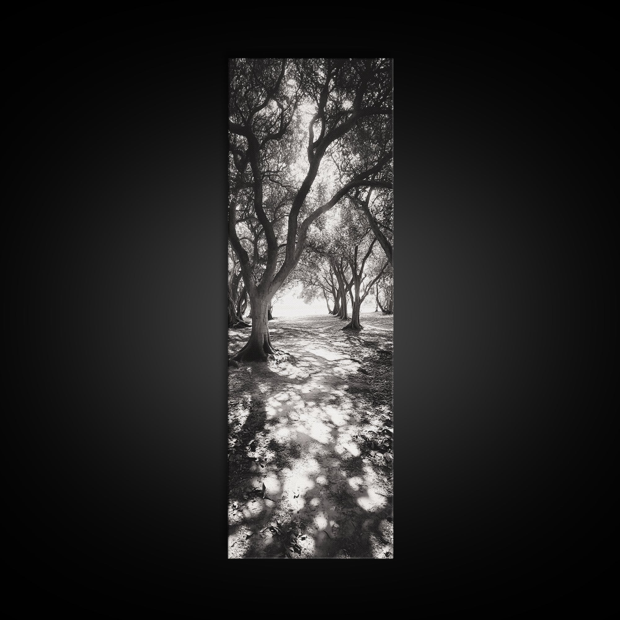 Tree Shadows, Woodland Light, Forest Stroll, Peaceful Canopy, Dappled Light Canvas Print, Cozy Living Room Wall Art, Autumn Decor
