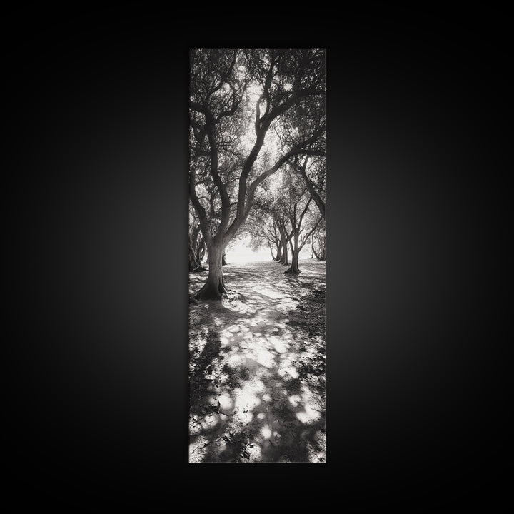 Tree Shadows, Woodland Light, Forest Stroll, Peaceful Canopy, Dappled Light Canvas Print, Cozy Living Room Wall Art, Autumn Decor
