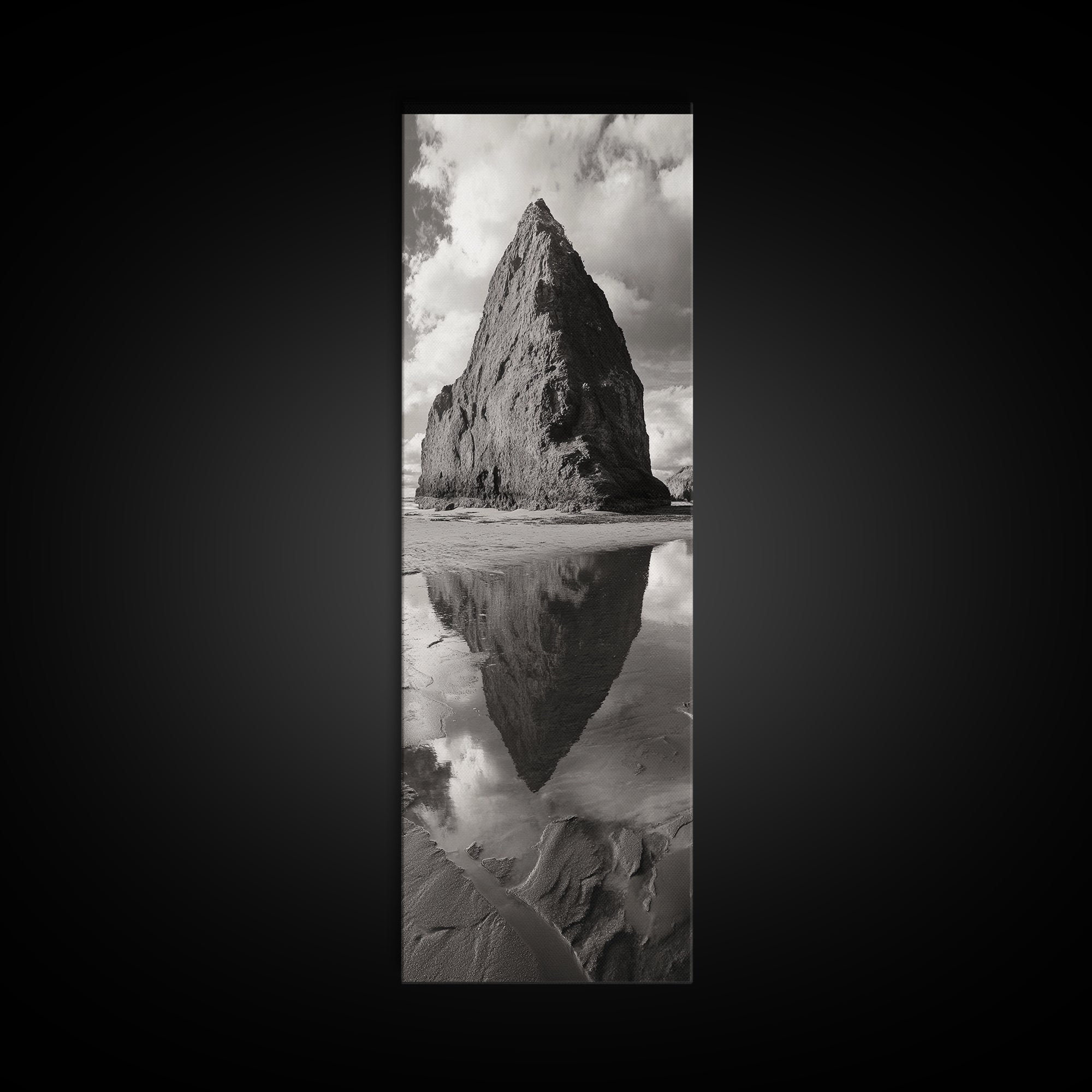 Monolith Reflection, Coastal Rock, Dramatic Seascape, Tidal Pool, Nature Inspired Framed Canvas Print, Modern Hallway Wall Art