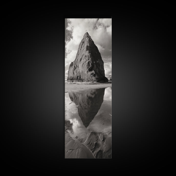 Monolith Reflection, Coastal Rock, Dramatic Seascape, Tidal Pool, Nature Inspired Framed Canvas Print, Modern Hallway Wall Art