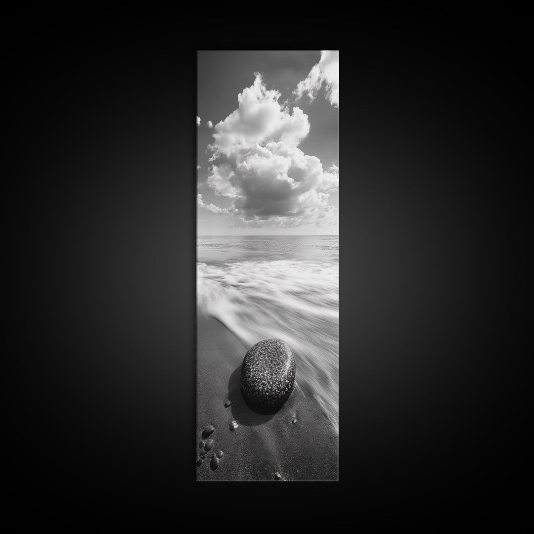 Beach Stone, Ocean Foam, Rolling Waves, Canvas Print, Nature Inspired Art, Coastal Decor, Serene Living Room Wall Art, Tranquil Design