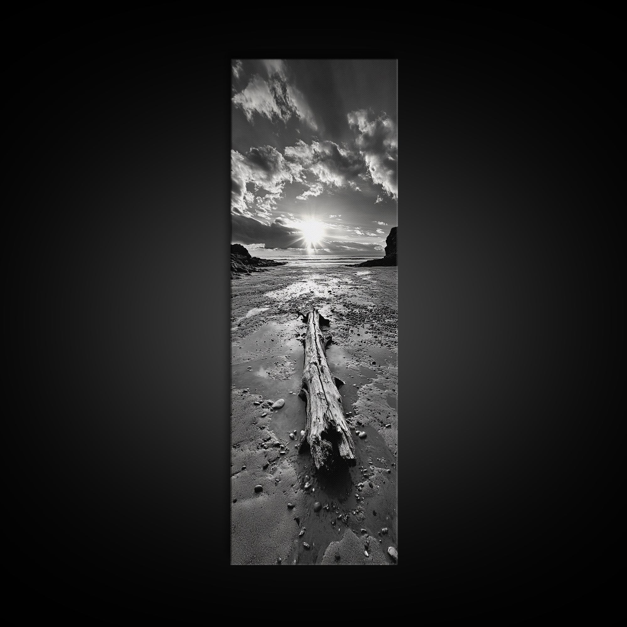 Driftwood Beach, Sunset Tide, Ocean Glow, Canvas Print, Fall Coastal Wall Art, Serene Nature Photography, Tranquil Living Room Decor