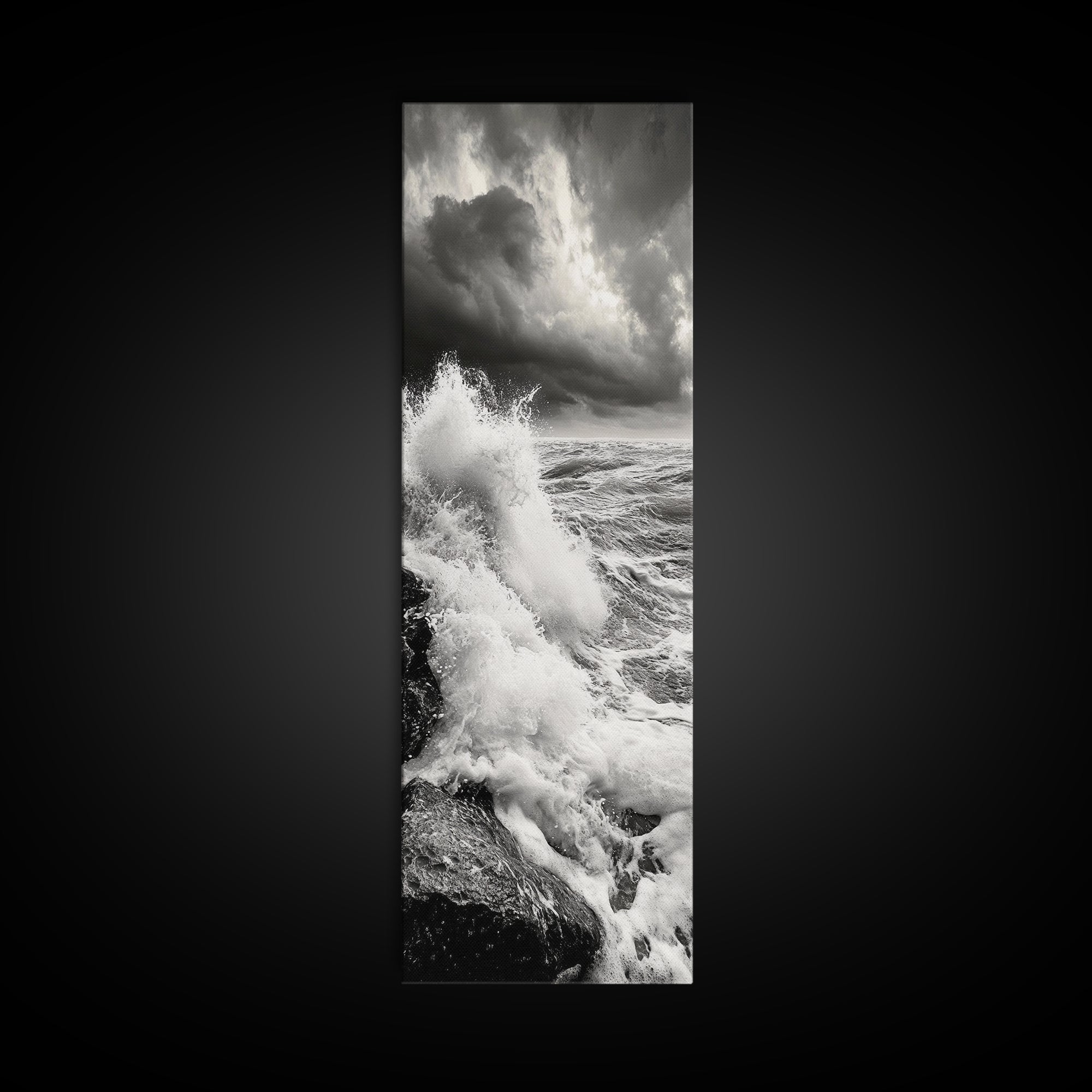Stormy Sea, Crashing Waves, Ocean Fury, Nature Power Framed Canvas Print, Moody Living Room Wall Art, Dramatic Coastal Decor, Office Art