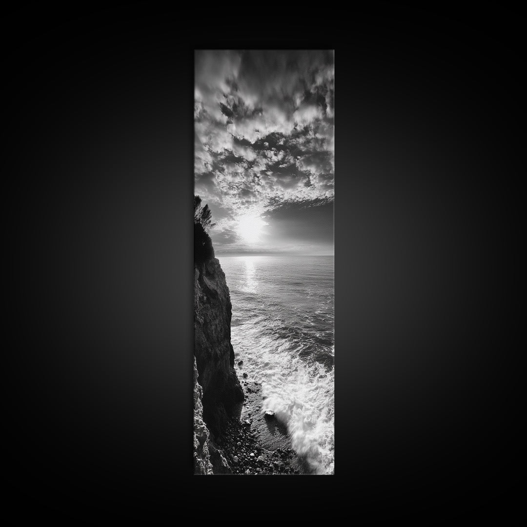 Cliff Edge, Ocean Breeze, Golden Hour, Scenic Overlook, Framed Canvas Print, Landscape Photography, Hallway Wall Art, Boho Style