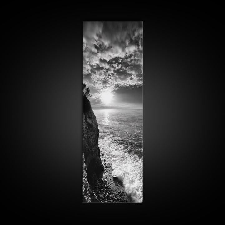 Cliff Edge, Ocean Breeze, Golden Hour, Scenic Overlook, Framed Canvas Print, Landscape Photography, Hallway Wall Art, Boho Style