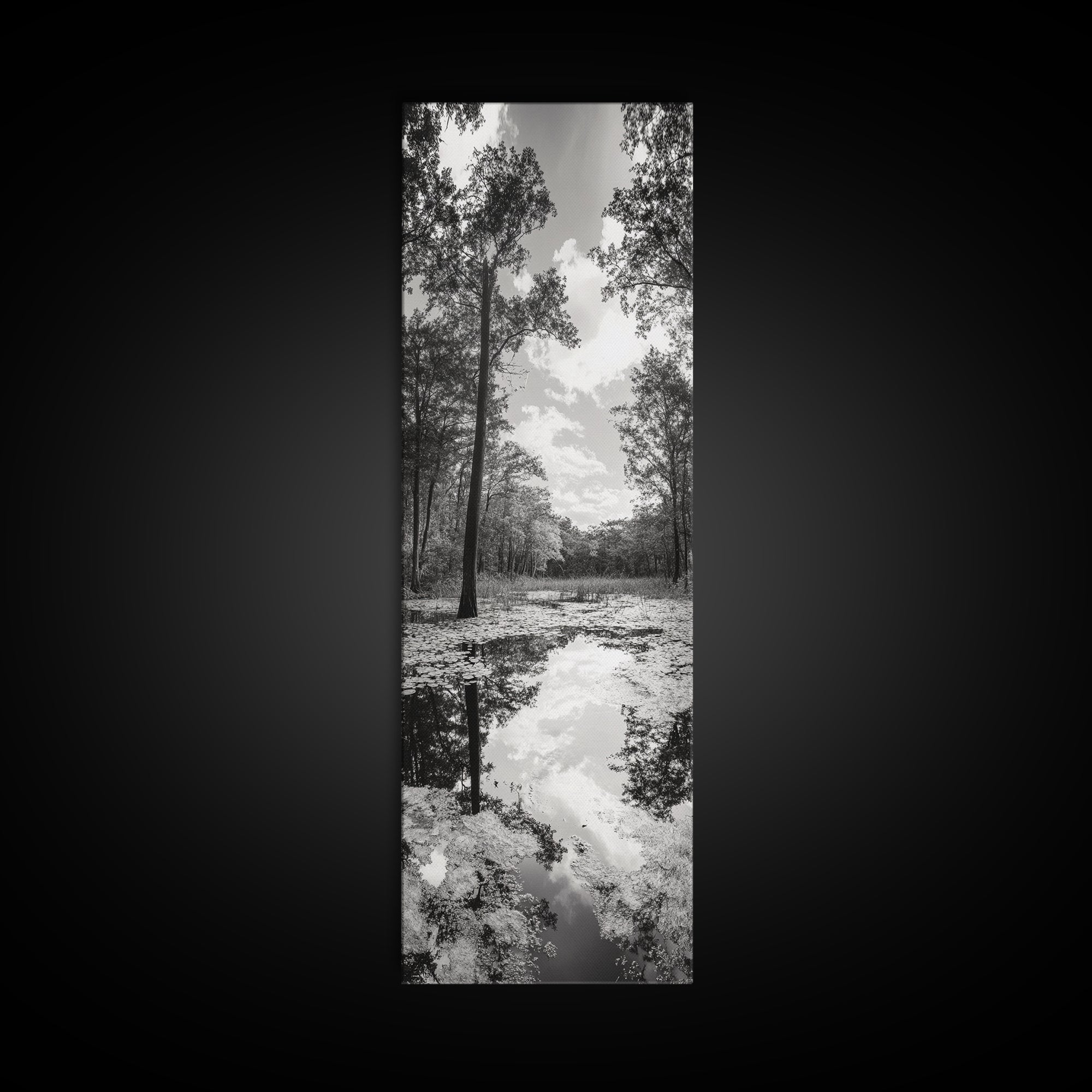 Reflective Forest, Nature Calm, Monochrome Trees, Peaceful Swamp, Framed Canvas Print, Rustic Cabin Decor, Moody Wall Art, Entryway Print