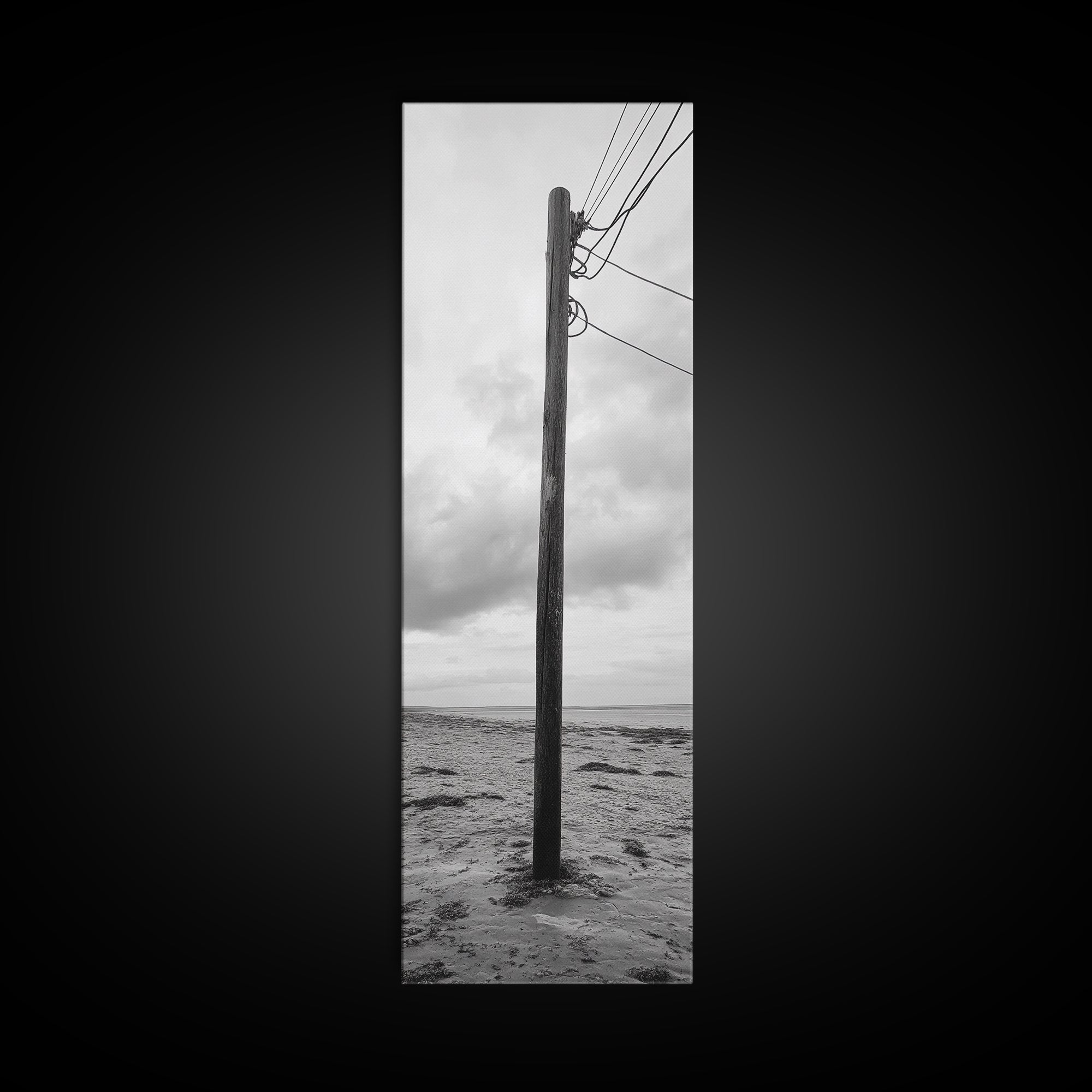 Utility Pole, Coastal Wires, Industrial Sky, Power Lines, Framed Canvas Print, Minimalist Photography, Loft Wall Art, Urban Decor