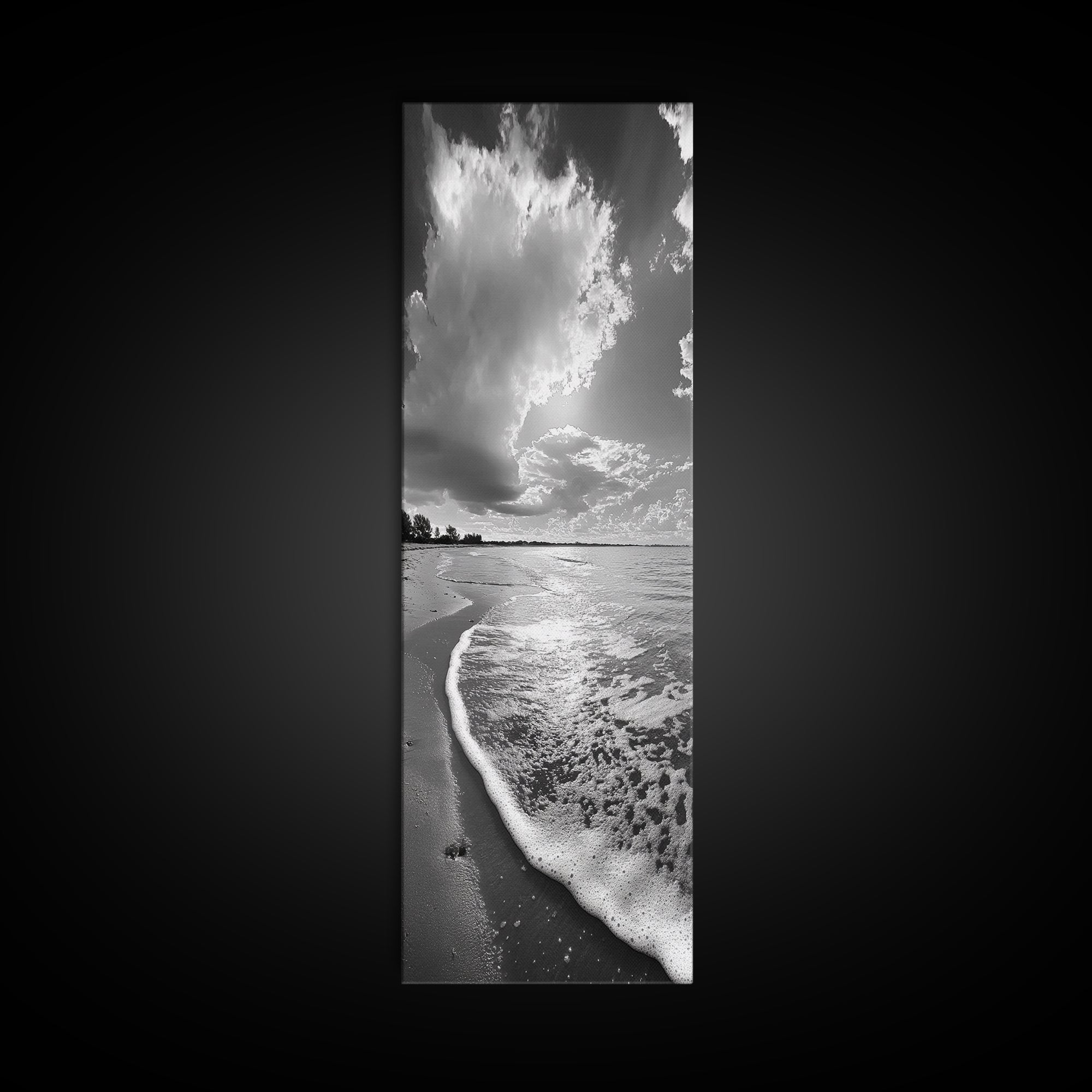 Morning Beach, Shoreline Foam, Coastal Tranquility, Sunrise Horizon, Canvas Print, Beach Wall Art, Bathroom Decor, Seaside Vibes