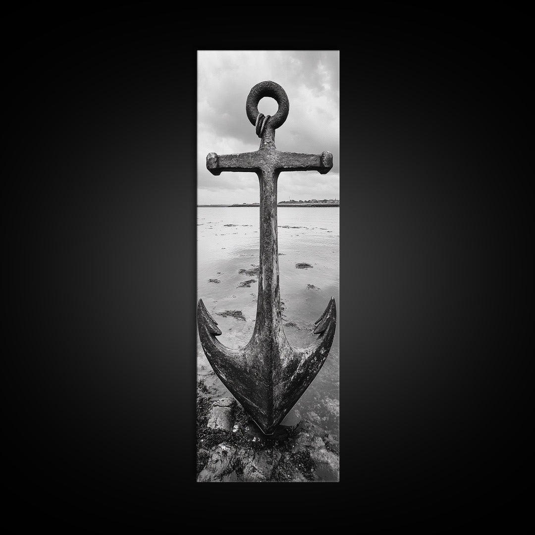 Nautical Anchor, Coastal Vibes, Marine Decor, Ocean-Inspired, Bold Statement, Framed Canvas Print, Entryway Wall Art, Rustic Beach Style