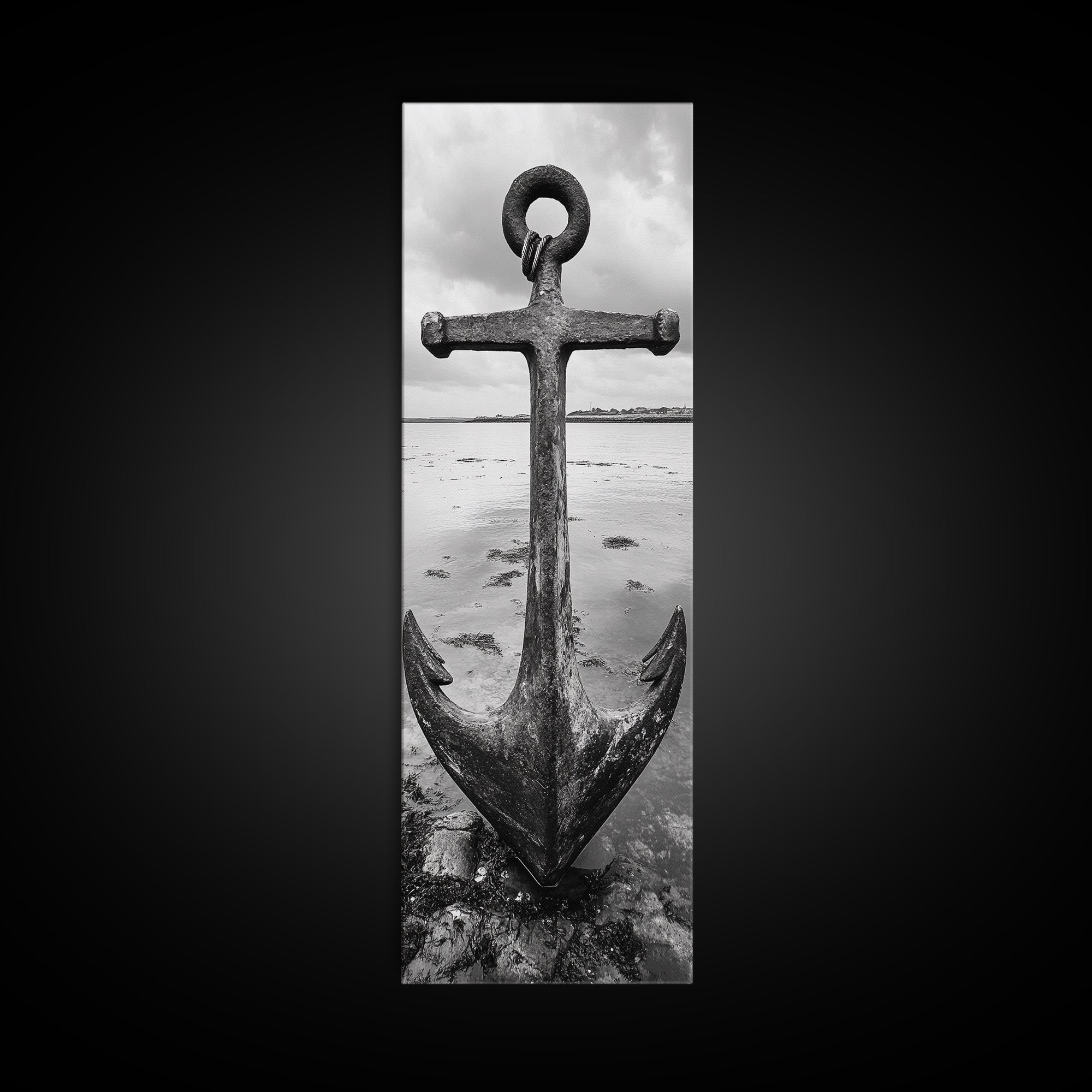 Nautical Anchor, Coastal Vibes, Marine Decor, Ocean-Inspired, Bold Statement, Framed Canvas Print, Entryway Wall Art, Rustic Beach Style