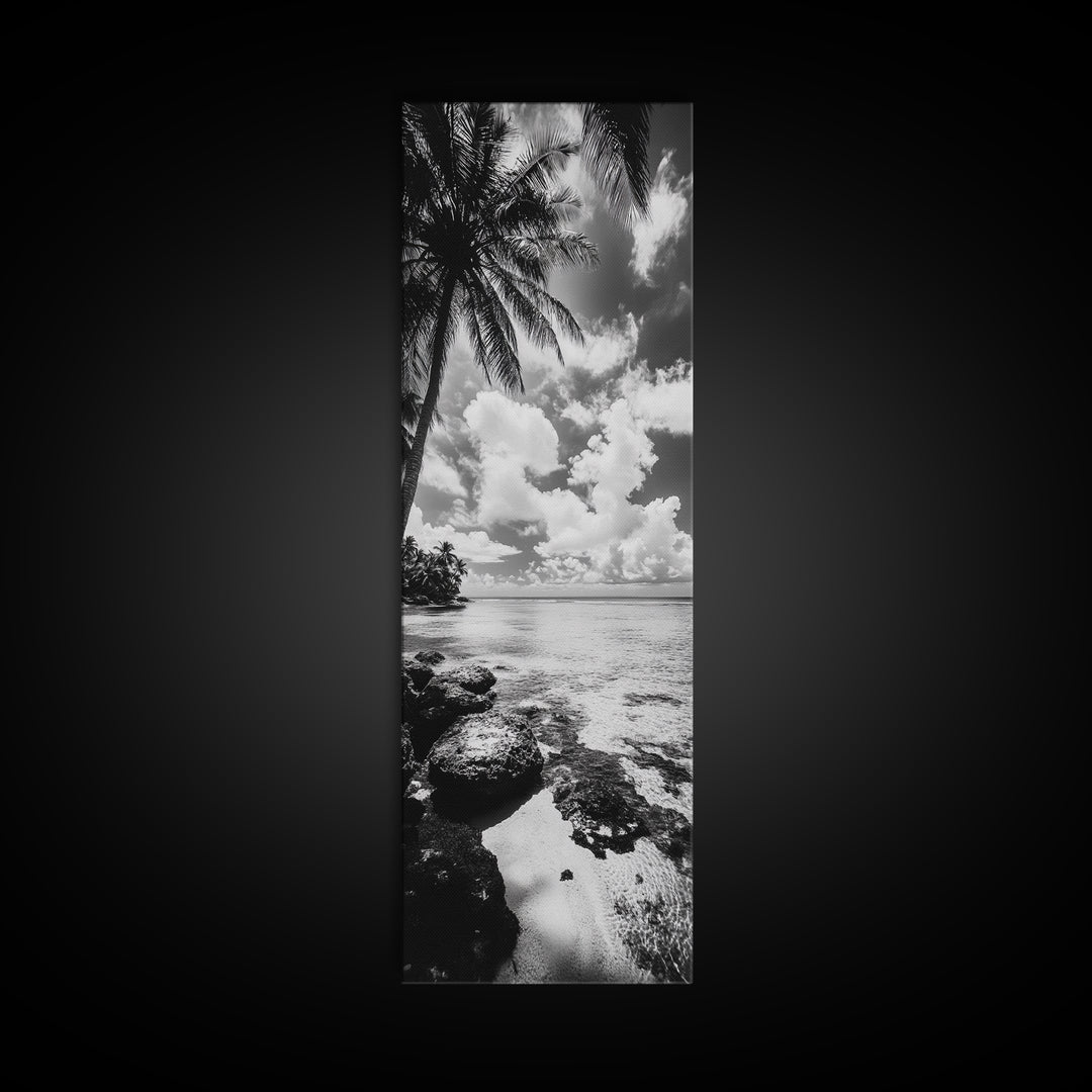 Tropical Beach, Palm Trees, Ocean Breeze, Framed Canvas Print, Coastal Living Wall Art, Minimalist Beach House Decor, Island Vibe Photography