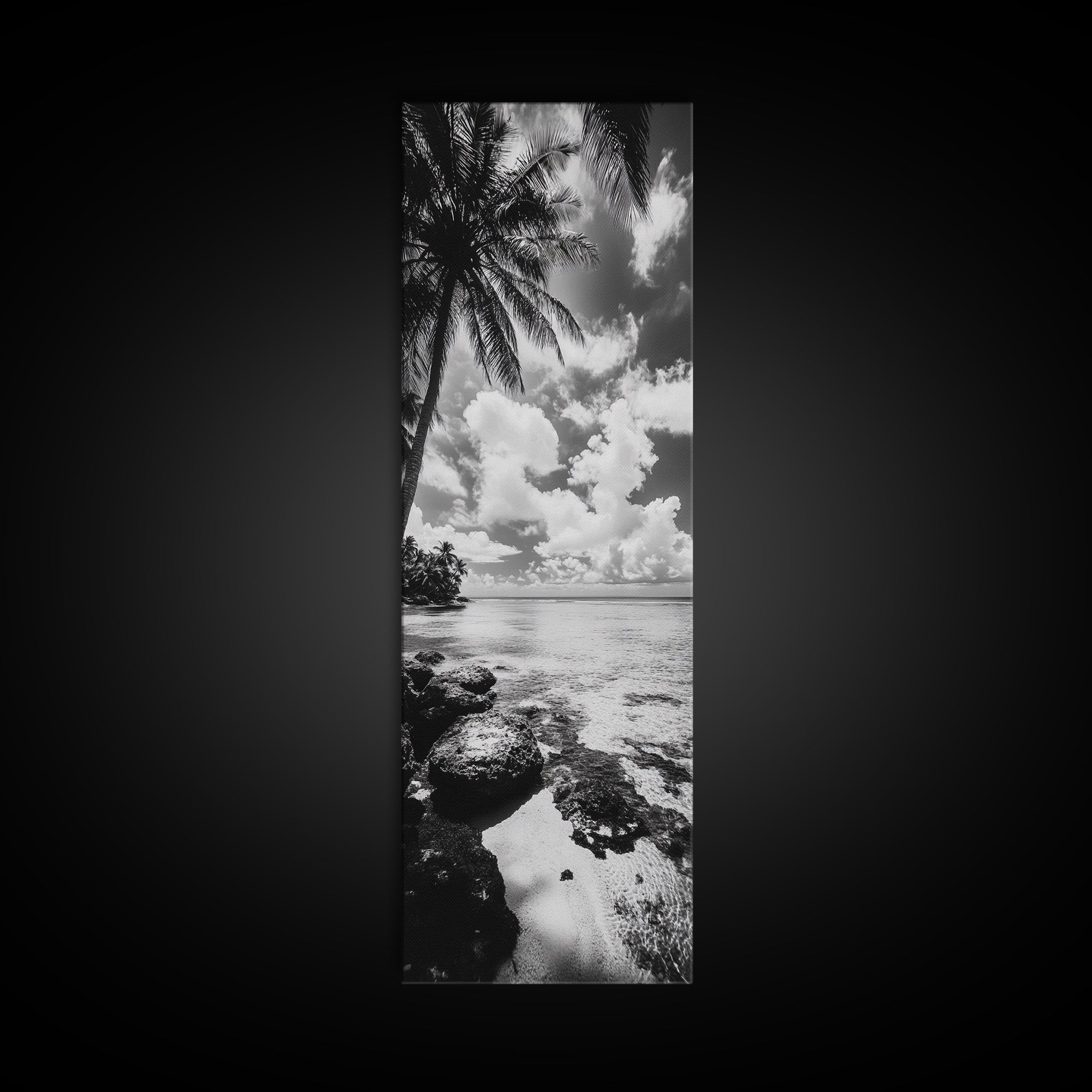 Tropical Beach, Palm Trees, Ocean Breeze, Framed Canvas Print, Coastal Living Wall Art, Minimalist Beach House Decor, Island Vibe Photography