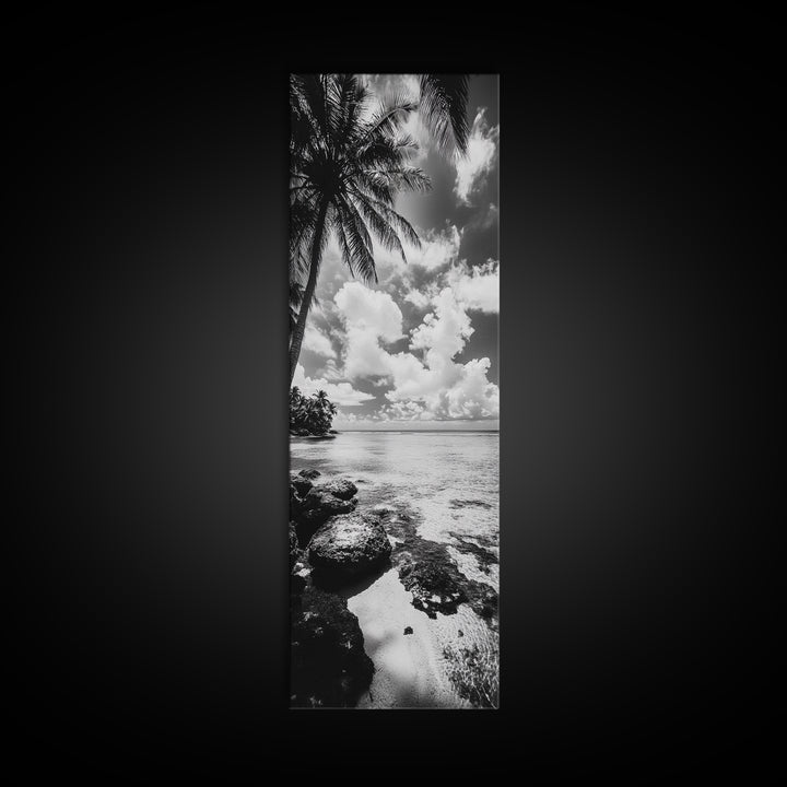Tropical Beach, Palm Trees, Ocean Breeze, Framed Canvas Print, Coastal Living Wall Art, Minimalist Beach House Decor, Island Vibe Photography
