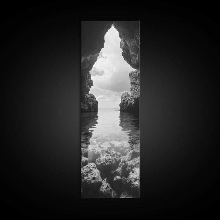 Ocean Cave View, Coastal Nature Art, Seaside Wall Decor, Minimalist Seascape Print, Bathroom Wall Art, Framed Canvas Print