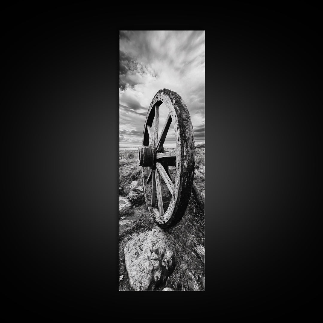 Prairie Wagon Wheel, Antique Rustic Wall Decor, Western Homestead Art, Barnhouse Style Print, Canvas Print, Fall Living Room Art