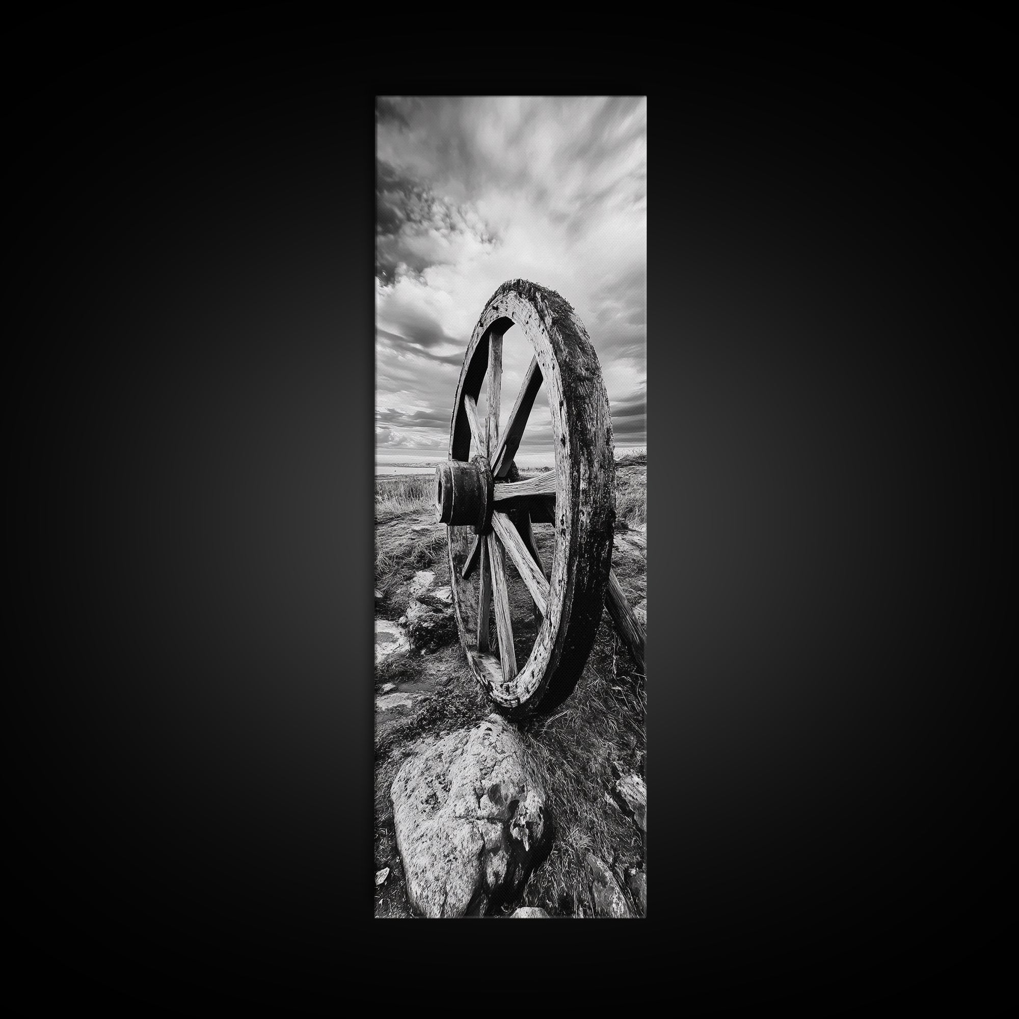 Prairie Wagon Wheel, Antique Rustic Wall Decor, Western Homestead Art, Barnhouse Style Print, Canvas Print, Fall Living Room Art
