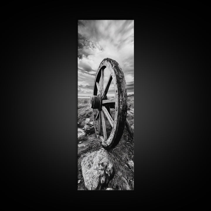 Prairie Wagon Wheel, Antique Rustic Wall Decor, Western Homestead Art, Barnhouse Style Print, Canvas Print, Fall Living Room Art