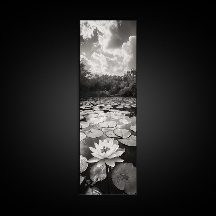 Water Lily Pond, Serene Botanical Art, Peaceful Garden Wall Decor, Zen Nature Print, Spa or Bedroom Accent, Framed Canvas Print