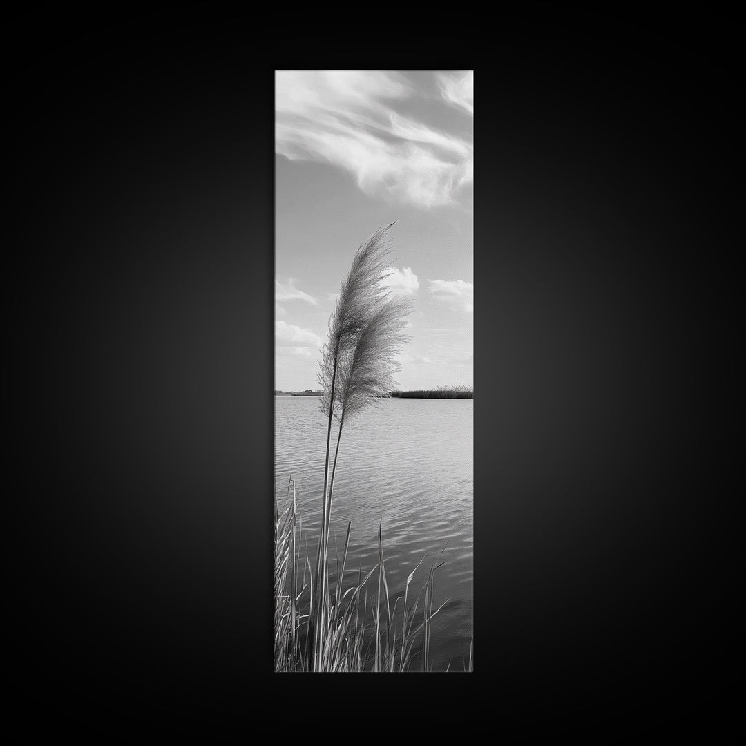 Lakeside Grasses, Windy Waterscape Print, Minimal Nature Art, Calm Landscape Decor, Bathroom or Office Wall Art, Canvas Print