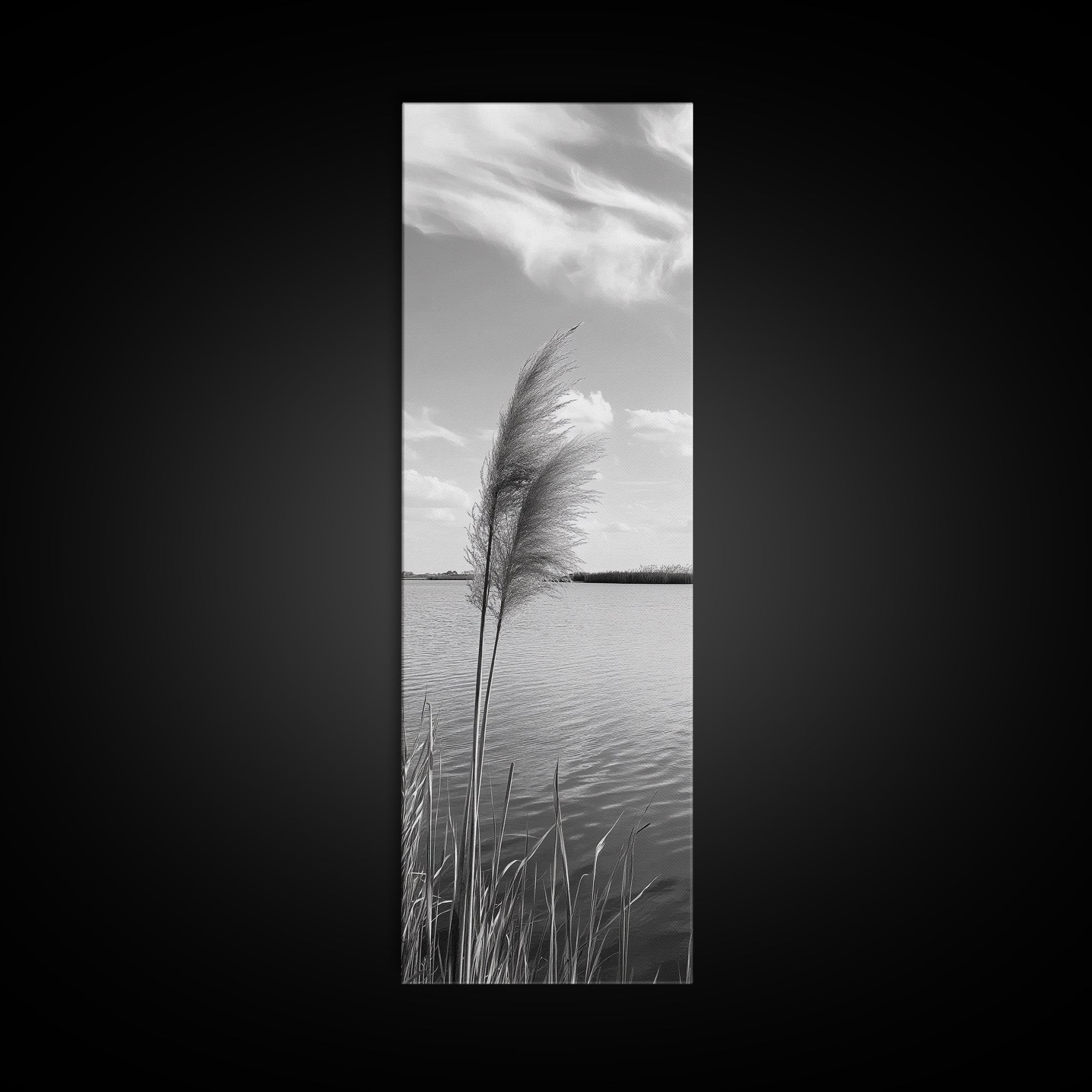 Lakeside Grasses, Windy Waterscape Print, Minimal Nature Art, Calm Landscape Decor, Bathroom or Office Wall Art, Canvas Print