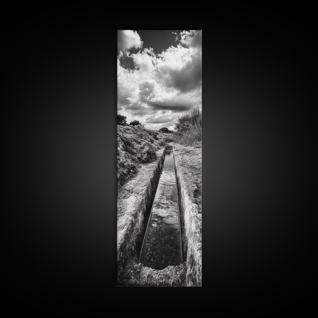 Stone Water Channel, Ancient Pathway Art, Moody Landscape Photography, Historical Wall Decor, Study or Hallway Accent, Canvas Print
