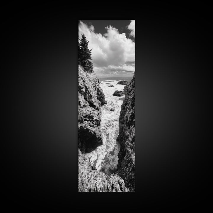 Coastal Cliff Waves, Rugged Seaside Art, Ocean Rock Photography, Bold Nature Wall Decor, Modern Bathroom Accent, Canvas Print