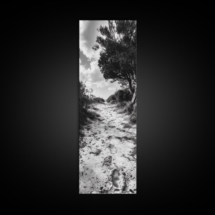 Sandy Trail Path, Coastal Forest Walk, Nature Photography, Framed Canvas Print, Boho Bedroom Wall Art, Minimalist Seaside Home Decor