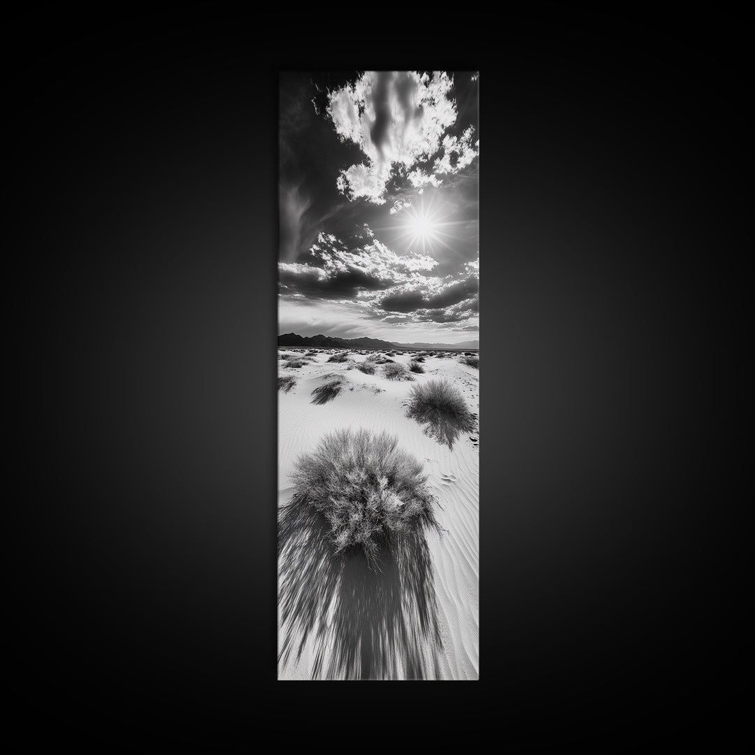 Desert Sun Shadows, Dune Landscape Art, Black White Wilderness, Framed Canvas Print, Boho Office Wall Art, Southwestern Minimal Style