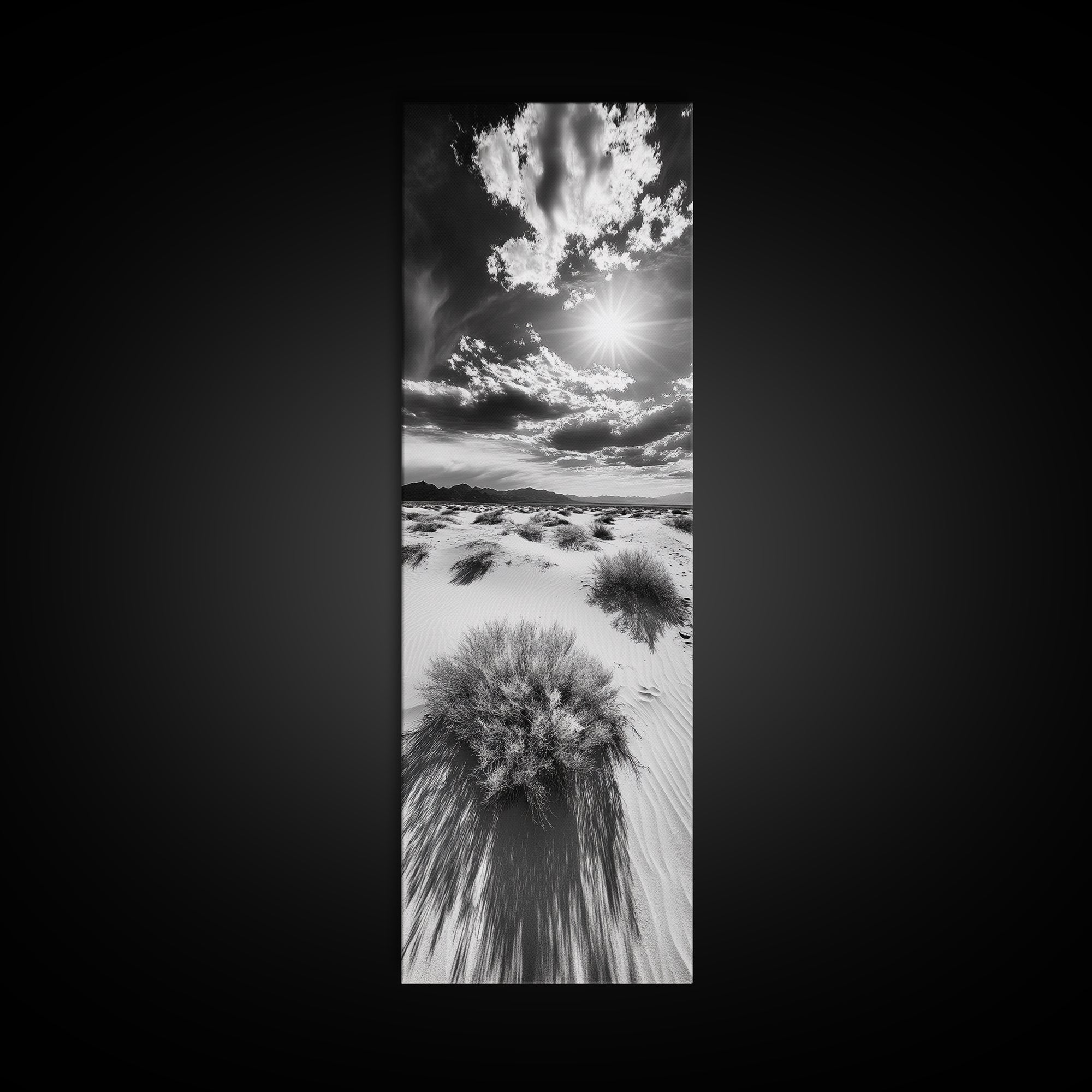 Desert Sun Shadows, Dune Landscape Art, Black White Wilderness, Framed Canvas Print, Boho Office Wall Art, Southwestern Minimal Style